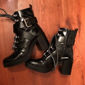 ZARA lace up silver buckle ankle boots heels